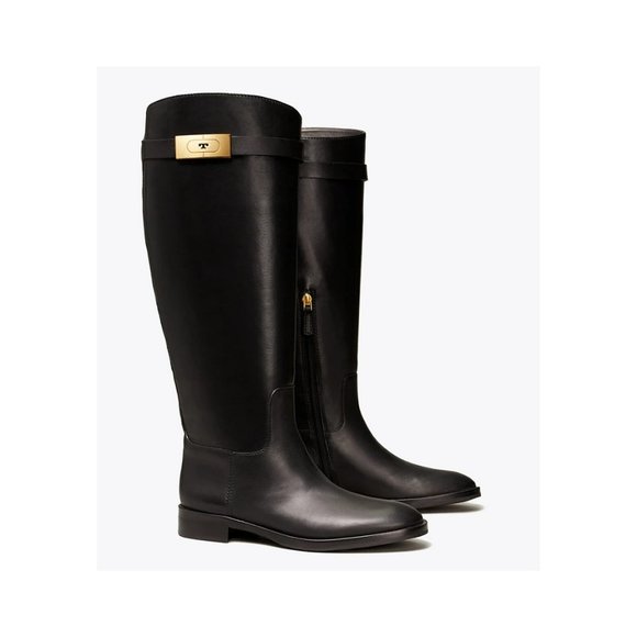 Tory Burch T-HARDWARE RIDING BOOT Black Size 6 M - Picture 1 of 9